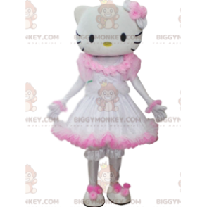  Στολή μασκότ Hello Kitty BIGGYMONKEY™ με λευκό και ροζ φόρεμα - Μασκότ διάσημων χαρακτήρων - BiggyMonkey.com
