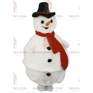 Snowman BIGGYMONKEY™ Mascot Costume with Red Scarf and Black