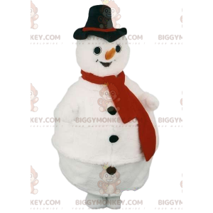 Στολή μασκότ Snowman BIGGYMONKEY™ με κόκκινο κασκόλ και μαύρο