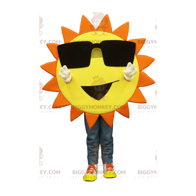 løg Oprør skjorte Gul og orange sol BIGGYMONKEY™ maskotkostume med Skære L (175-180CM)