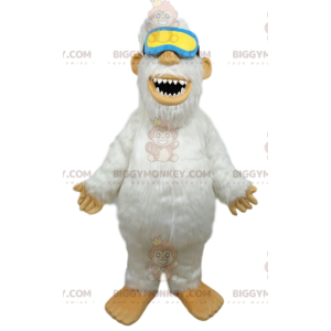 BIGGYMONKEY™ Mascot Costume of White Yeti with Blue and Yellow