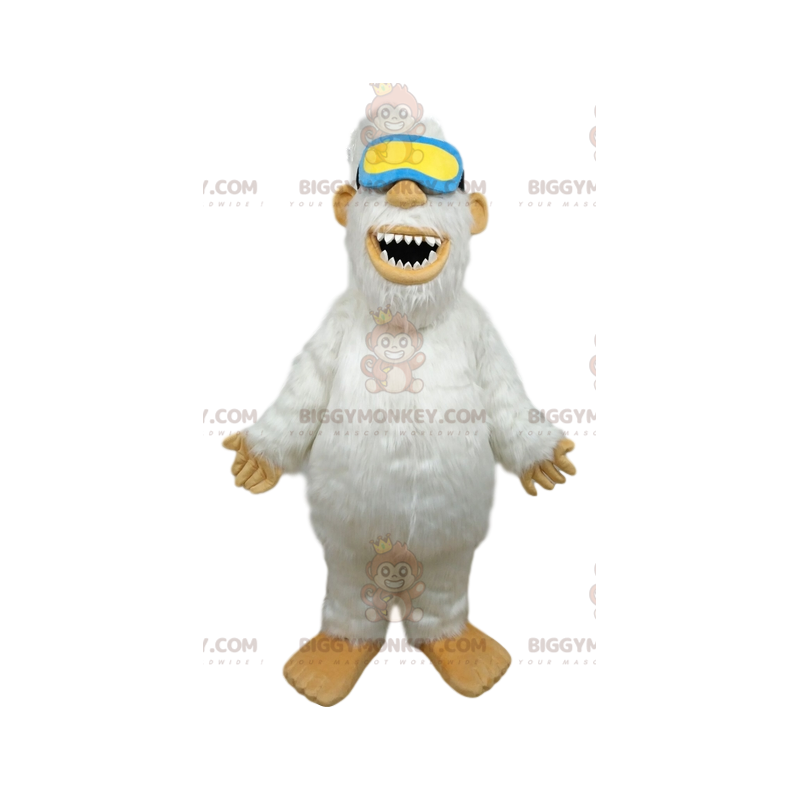 BIGGYMONKEY™ Mascot Costume of White Yeti with Blue and Yellow