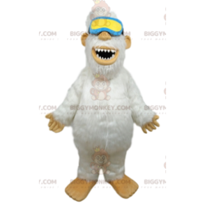 BIGGYMONKEY™ Mascot Costume of White Yeti with Blue and Yellow