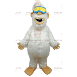 BIGGYMONKEY™ Mascottekostuum van witte Yeti met blauwe en gele
