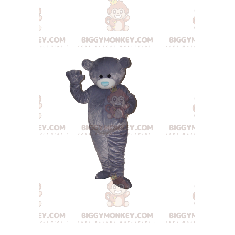 BIGGYMONKEY™ maskottiasu Harmaa karhunpentu sinisellä BIGGYMONKEY™ maskottiasu Harmaa karhunpentu sinisellä