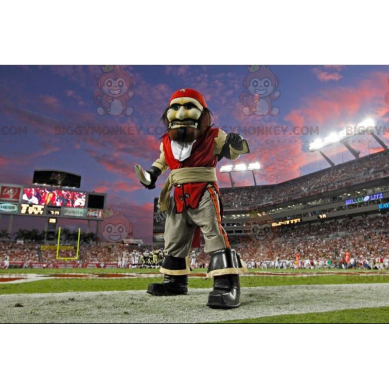 Costume da mascotte da pirata BIGGYMONKEY™ in abito rosso e Costume da mascotte da pirata BIGGYMONKEY™ in abito rosso e