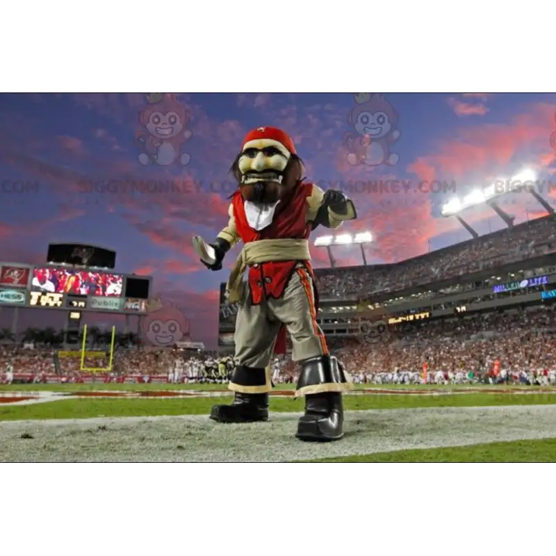 Pirate BIGGYMONKEY™ Mascot Costume in Red and Gray Outfit - Pirate BIGGYMONKEY™ Mascot Costume in Red and Gray Outfit -