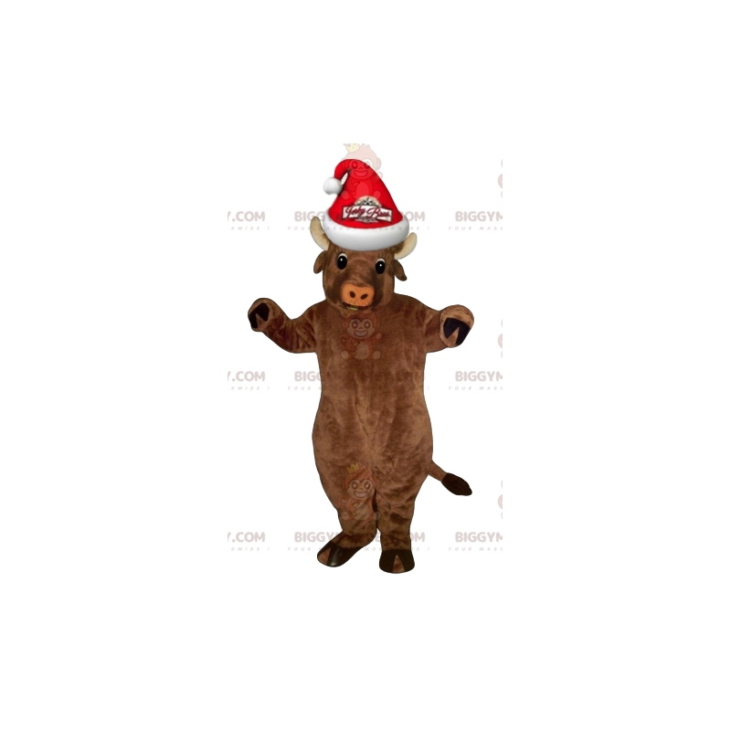 Disfraz de mascota BIGGYMONKEY™ Vaca marrón muy sonriente con Disfraz de mascota BIGGYMONKEY™ Vaca marrón muy sonriente con
