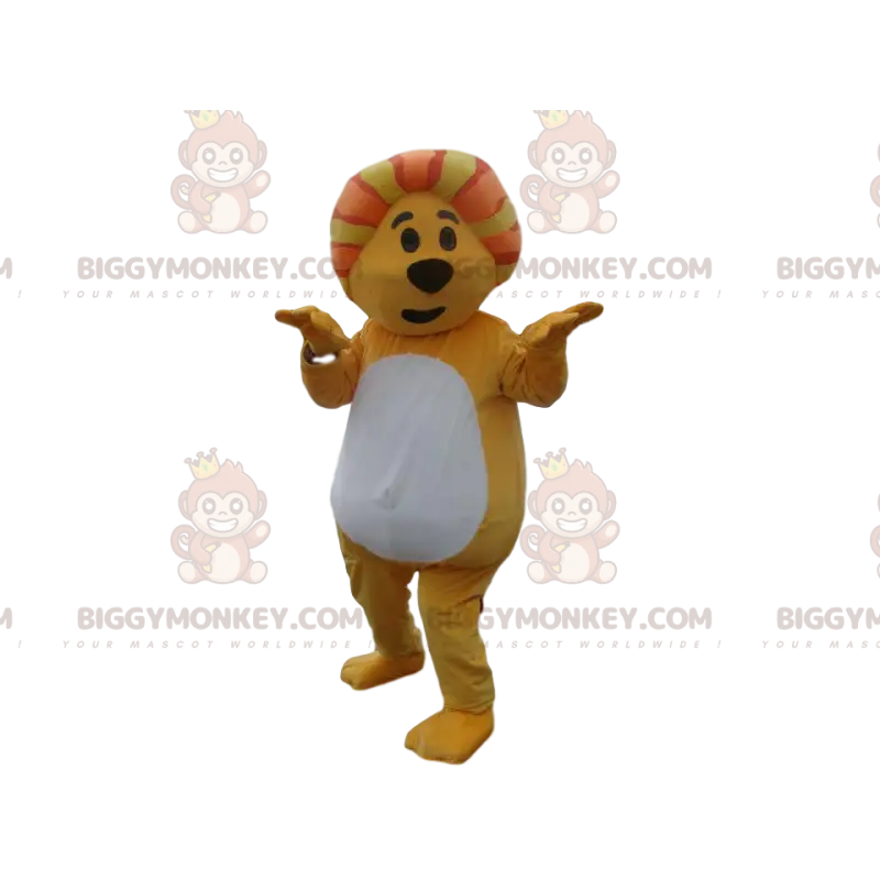 Traje de mascote de leão amarelo e laranja super divertido Traje de mascote de leão amarelo e laranja super divertido