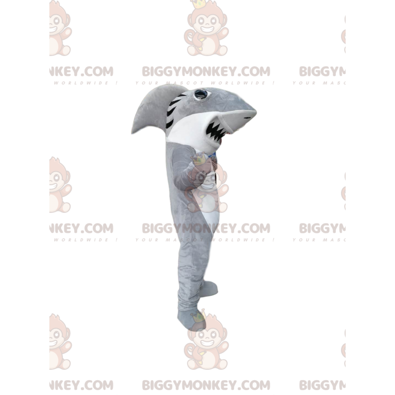 Disfraz de mascota de tiburón blanco y gris BIGGYMONKEY™ - Disfraz de mascota de tiburón blanco y gris BIGGYMONKEY™ -