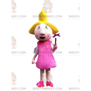 Fairy BIGGYMONKEY™ maskotkostume med en smuk pink kjole. fe