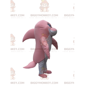 Afetuosa fantasia de mascote de golfinho rosa e branco