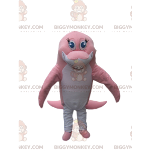 Aanhankelijk roze en witte dolfijn BIGGYMONKEY™ mascottekostuum