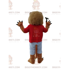 Fun Lion BIGGYMONKEY™ Mascot Costume With Red Supporter Shirt - Lion mascots - BIGGYMONKEY_014075 - BiggyMonkey.com