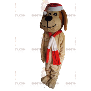 Brown Dog BIGGYMONKEY™ Mascot Costume With Christmas Hat –