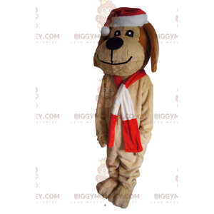 Brun hund BIGGYMONKEY™ maskotkostume med julehat -