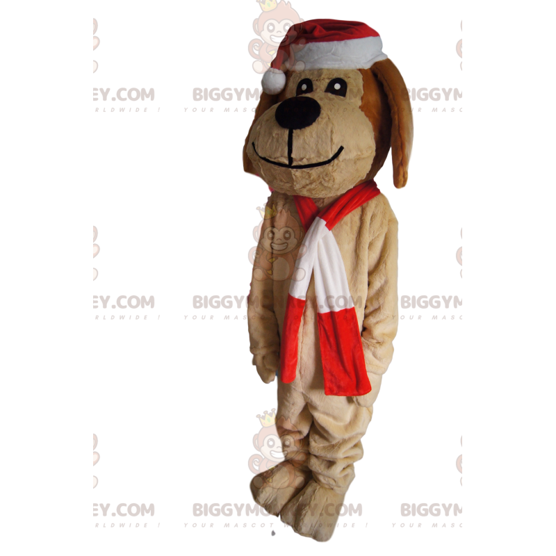 Brun hund BIGGYMONKEY™ maskotdräkt med julhatt - BiggyMonkey