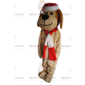 Brown Dog BIGGYMONKEY™ Mascot Costume With Christmas Hat –