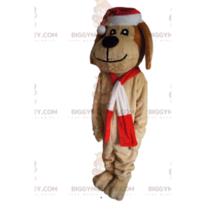 Brun hund BIGGYMONKEY™ maskotkostume med julehat - Hunde maskoter - BIGGYMONKEY_014081 - BiggyMonkey.com