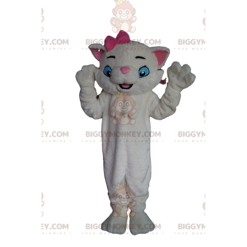Traje de mascote de gato branco muito charmoso BIGGYMONKEY™ com Traje de mascote de gato branco muito charmoso BIGGYMONKEY™ com