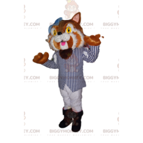 Disfraz de mascota Gato con Botas BIGGYMONKEY™ con chaqueta azul a cuadros - Mascotas personajes famosos - BiggyMonkey.com