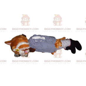 Disfraz de mascota Gato con Botas BIGGYMONKEY™ con chaqueta azul a cuadros - Mascotas personajes famosos - BiggyMonkey.com