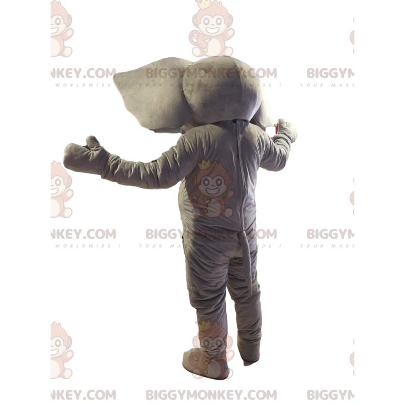 BIGGYMONKEY™ Mascottekostuum Grijze olifant met gigantische BIGGYMONKEY™ Mascottekostuum Grijze olifant met gigantische