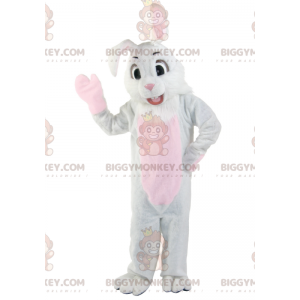 Handsome White and Pink Bunny BIGGYMONKEY™ Mascot Costume –