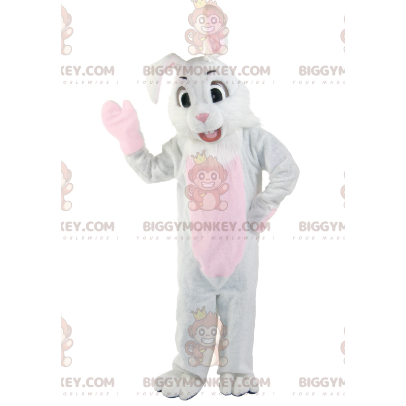 Handsome White and Pink Bunny BIGGYMONKEY™ Mascot Costume -