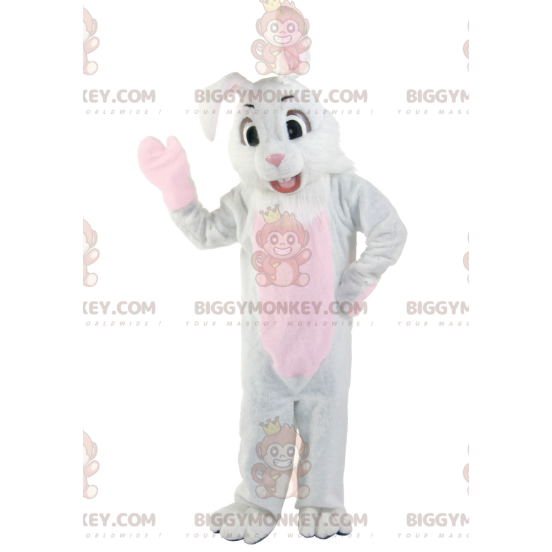 Kostium maskotka przystojny biało-różowy króliczek BIGGYMONKEY™ Kostium maskotka przystojny biało-różowy króliczek BIGGYMONKEY™