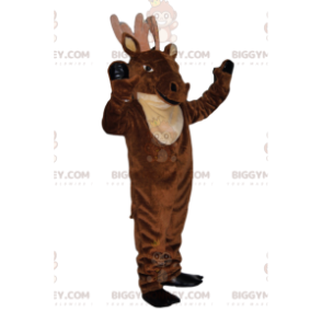  Majestätisk brun hjort med stora horn BIGGYMONKEY™ maskotdräkt - Hjort- och doe-maskot - BIGGYMONKEY_014089 - BiggyMonkey.com