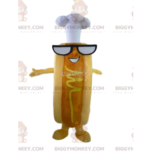Senf Hot Dog BIGGYMONKEY™ Maskottchenkostüm mit Kochmütze -