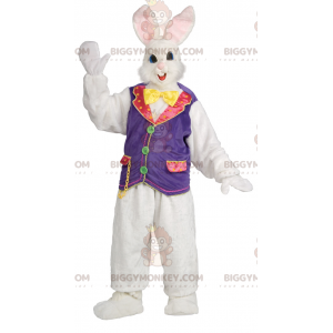 Traje de mascote BIGGYMONKEY™ de lindo coelho branco e rosa com