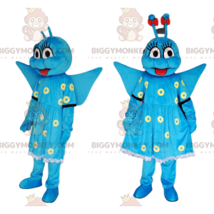 Blue butterfly BIGGYMONKEY™ mascot costume with cute dress -