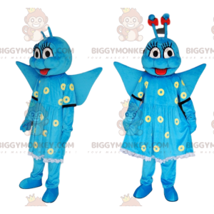 Blå sommerfugl BIGGYMONKEY™ maskotkostume med sød kjole -
