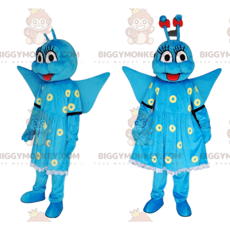 Blue butterfly BIGGYMONKEY™ mascot costume with cute dress -