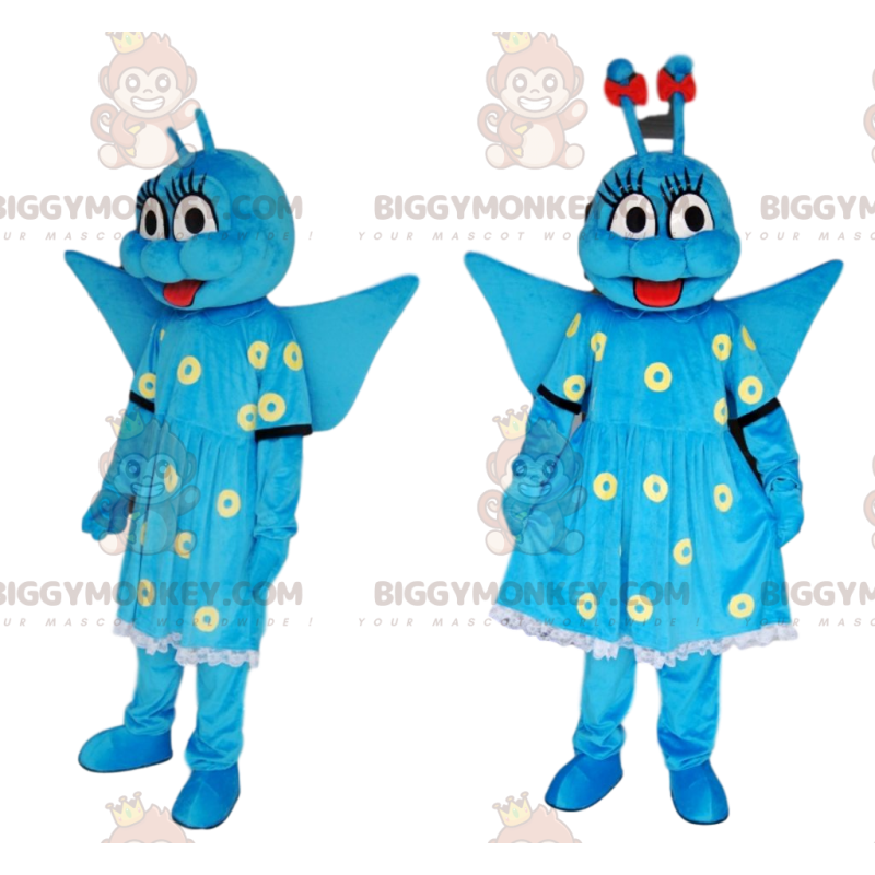 Costume de mascotte BIGGYMONKEY™ de papillon bleu avec une Costume de mascotte BIGGYMONKEY™ de papillon bleu avec une