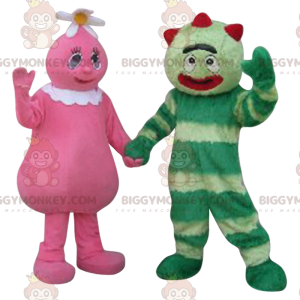 BIGGYMONKEY™ Mascot Costume Duo af lyserøde og grønne figurer -
