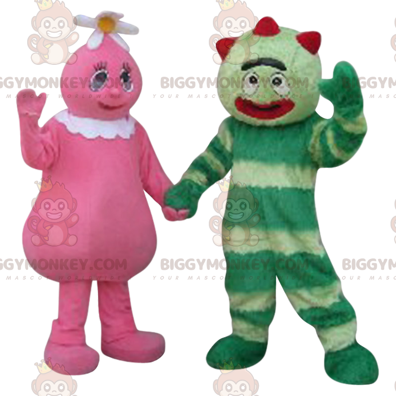 BIGGYMONKEY™ Maskotdräkt Duo av rosa och gröna karaktärer - BIGGYMONKEY™ Maskotdräkt Duo av rosa och gröna karaktärer -