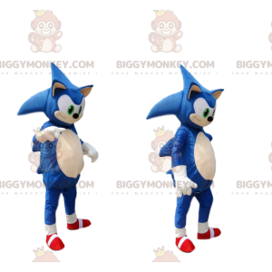 BIGGYMONKEY™ maskotdräkt av Sonic, Segas berömda blå igelkott -