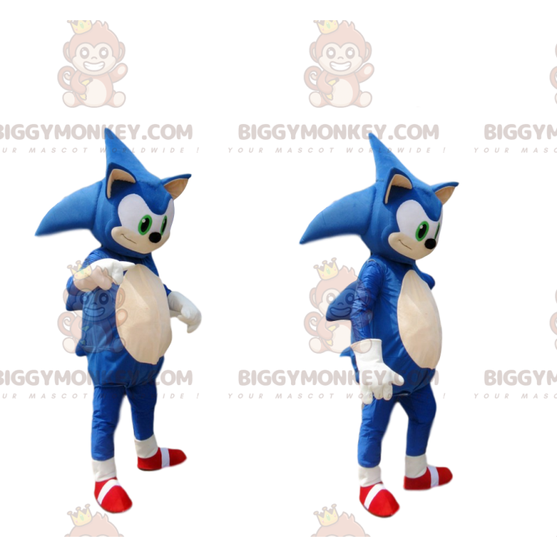 Disfraz de mascota BIGGYMONKEY™ de Sonic, el famoso erizo azul Disfraz de mascota BIGGYMONKEY™ de Sonic, el famoso erizo azul