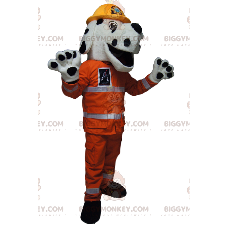 Costume de mascotte BIGGYMONKEY™ de chien blanc et noir avec