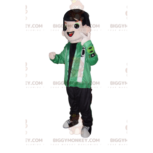 Stilfuldt ung dreng BIGGYMONKEY™ maskotkostume med grøn jakke -