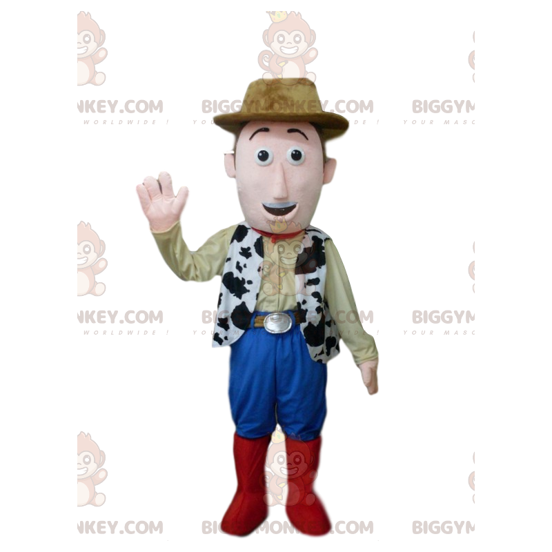 Leende Cowboy BIGGYMONKEY™ maskotdräkt med brun hatt -
