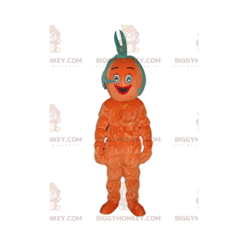 BIGGYMONKEY™ Mascot Costume Smiling Orange Man With Weird Green