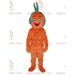 BIGGYMONKEY™ Mascot Costume Smiling Orange Man With Weird Green