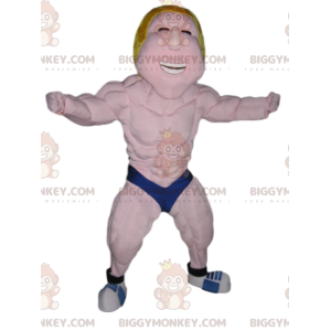 BIGGYMONKEY™ Mascot Costume Blonde Wrestler with Blue Boxers -