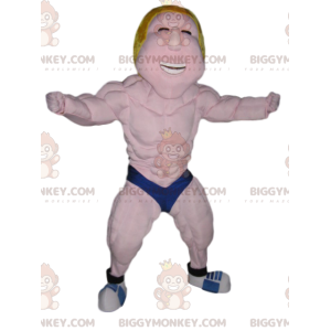 BIGGYMONKEY™ μασκότ στολή ξανθιά παλαίστρια με μπλε μπόξερ -