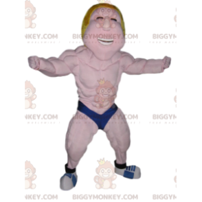 BIGGYMONKEY™ Costume da mascotte Lottatore biondo con boxer blu