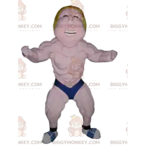 BIGGYMONKEY™ Maskot kostýmu blond zápasník s modrými boxery –
